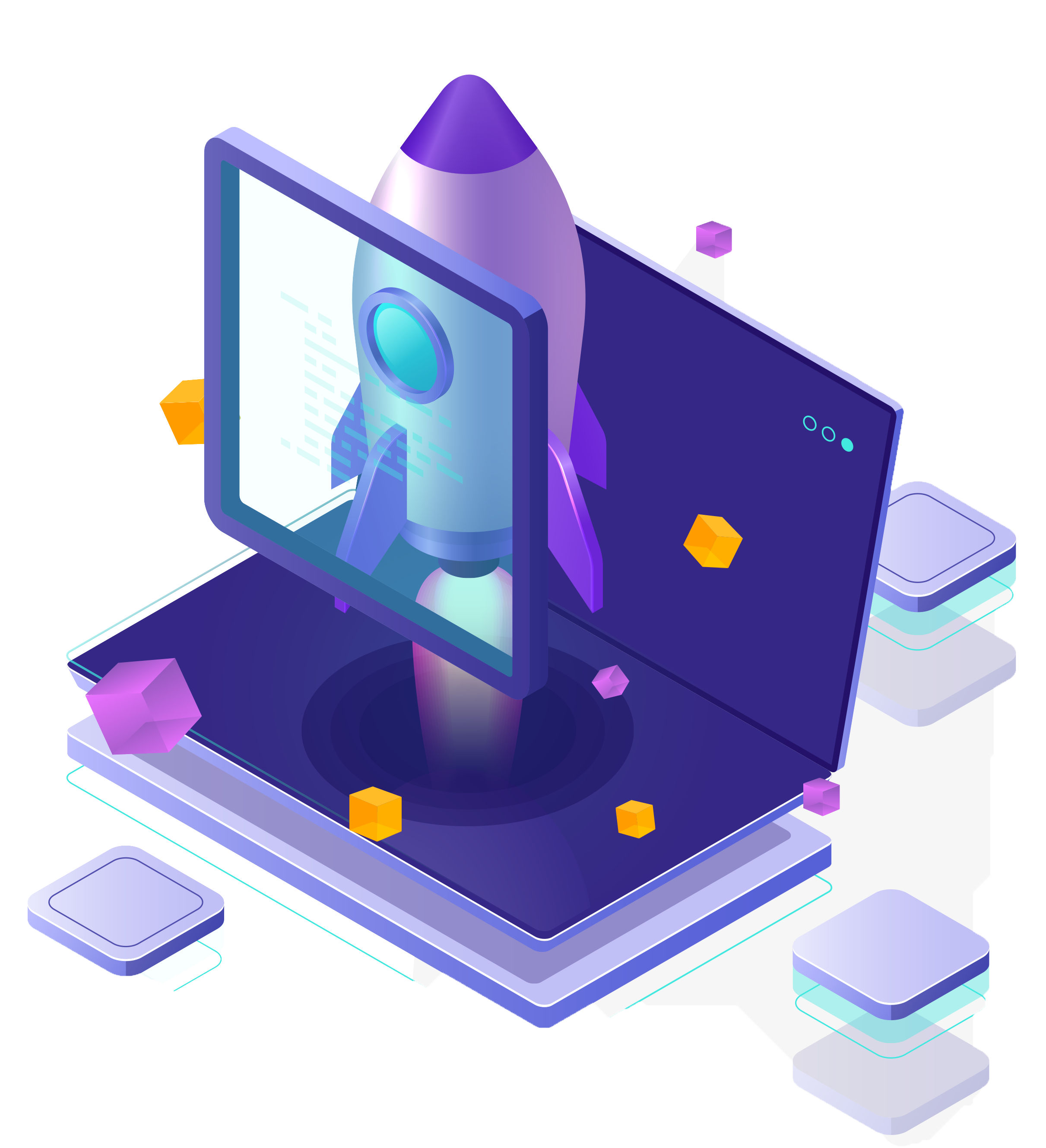 rocket and a monitor